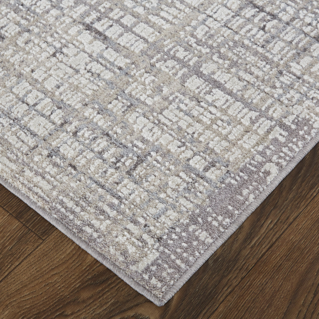 4' X 6' Taupe And Ivory Plaid Power Loom Distressed Stain Resistant Area Rug