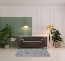 4' X 6' Silver And Black Floral Power Loom Distressed Area Rug