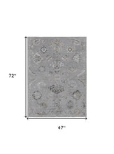 4' X 6' Silver And Black Floral Power Loom Distressed Area Rug