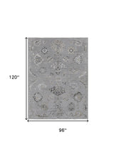4' X 6' Silver And Black Floral Power Loom Distressed Area Rug