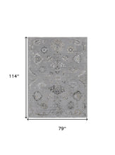 4' X 6' Silver And Black Floral Power Loom Distressed Area Rug