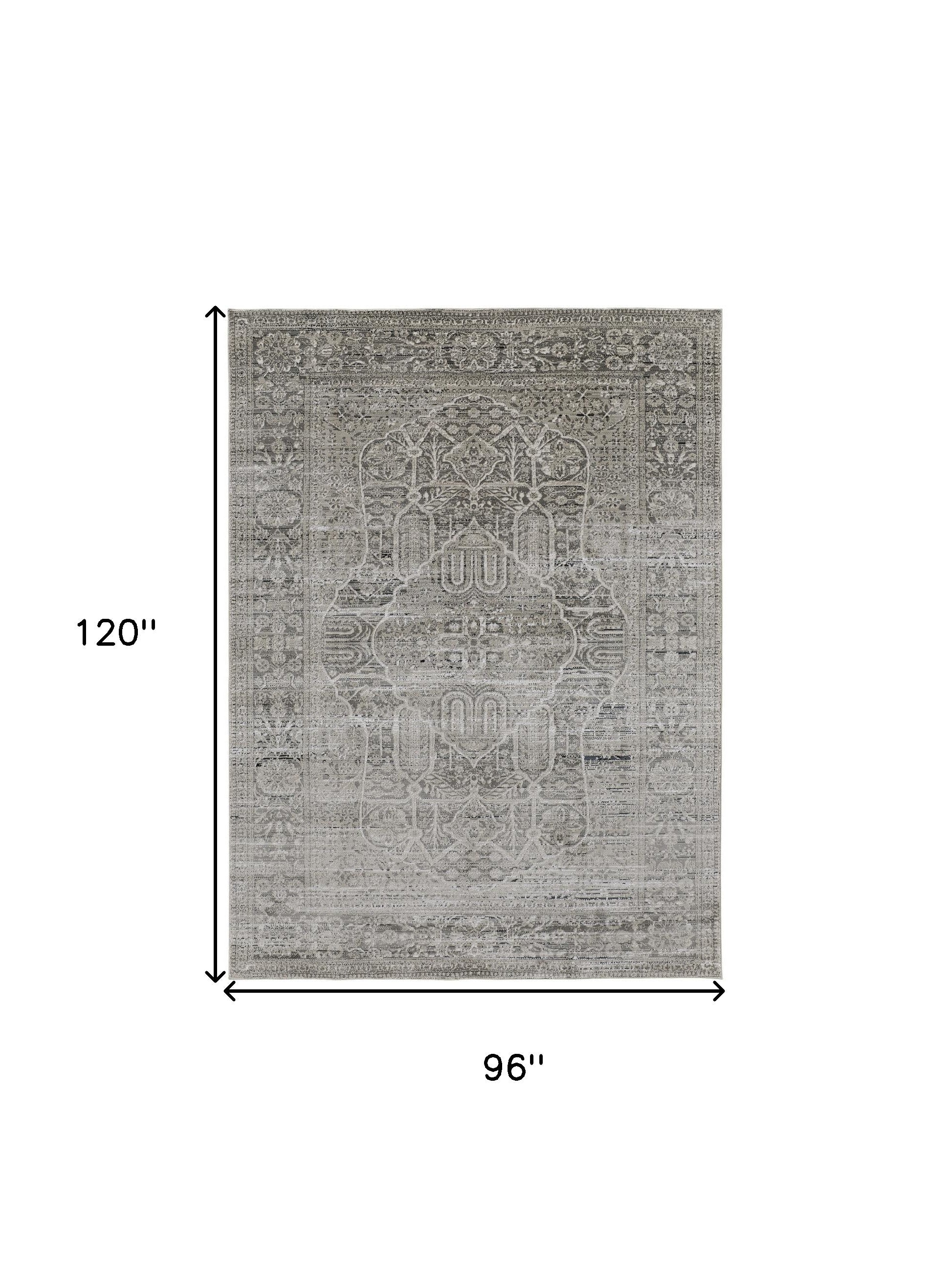 4' X 6' Gray Silver And Taupe Floral Power Loom Distressed Area Rug
