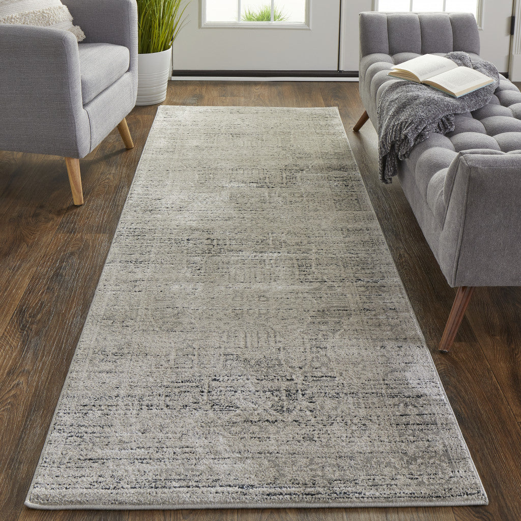 4' X 6' Gray Silver And Taupe Floral Power Loom Distressed Area Rug