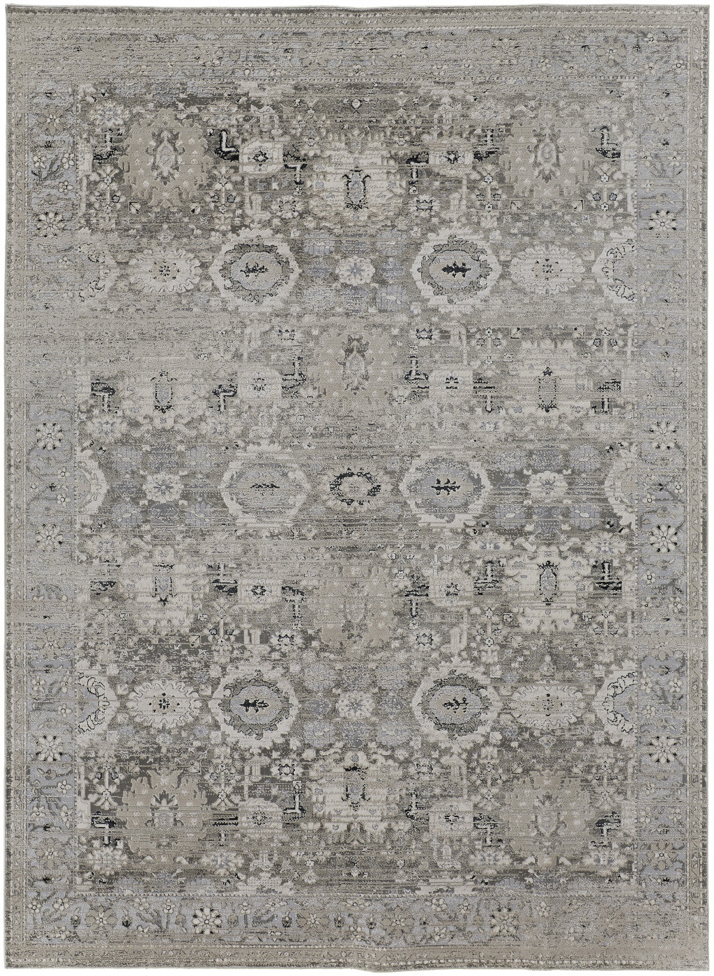 4' X 6' Gray And Silver Abstract Power Loom Distressed Area Rug