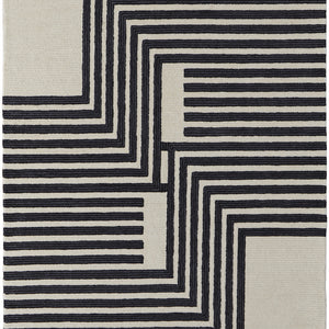 4' X 6' Gray Ivory And Black Wool Abstract Tufted Handmade Area Rug