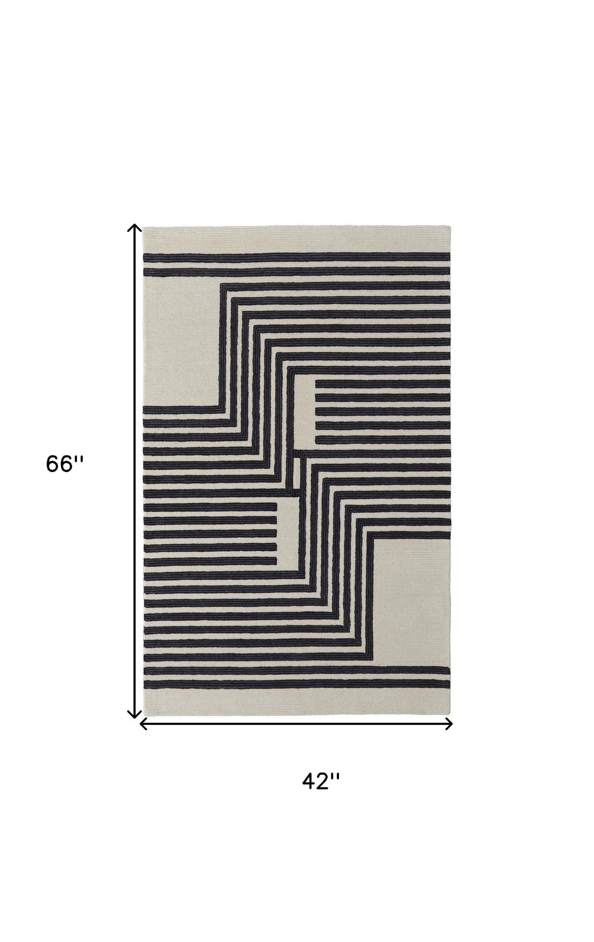 4' X 6' Gray Ivory And Black Wool Abstract Tufted Handmade Area Rug