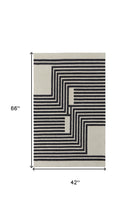 4' X 6' Gray Ivory And Black Wool Abstract Tufted Handmade Area Rug