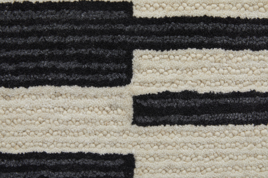 4' X 6' Ivory And Black Wool Abstract Tufted Handmade Area Rug