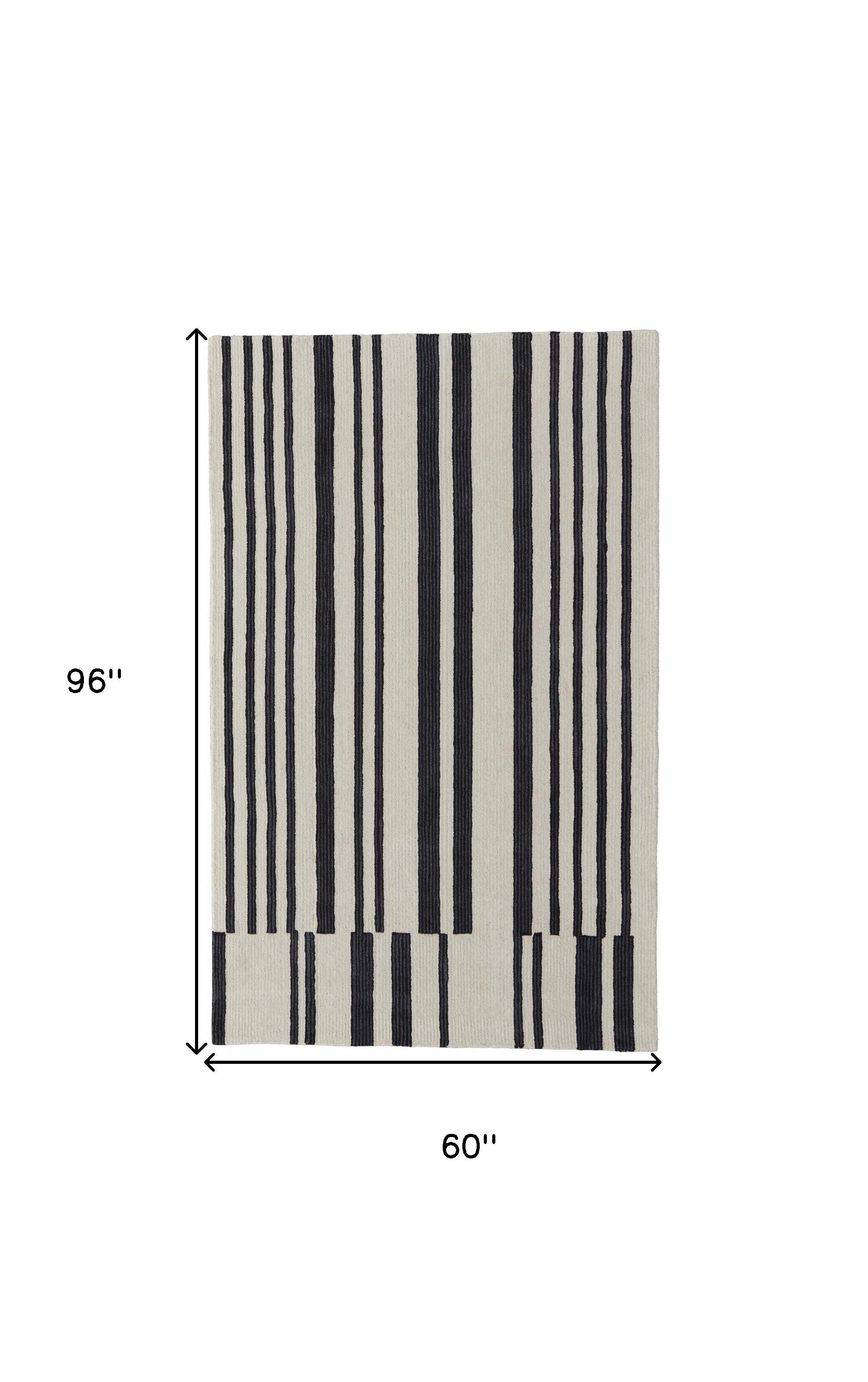 4' X 6' Ivory And Black Wool Abstract Tufted Handmade Area Rug