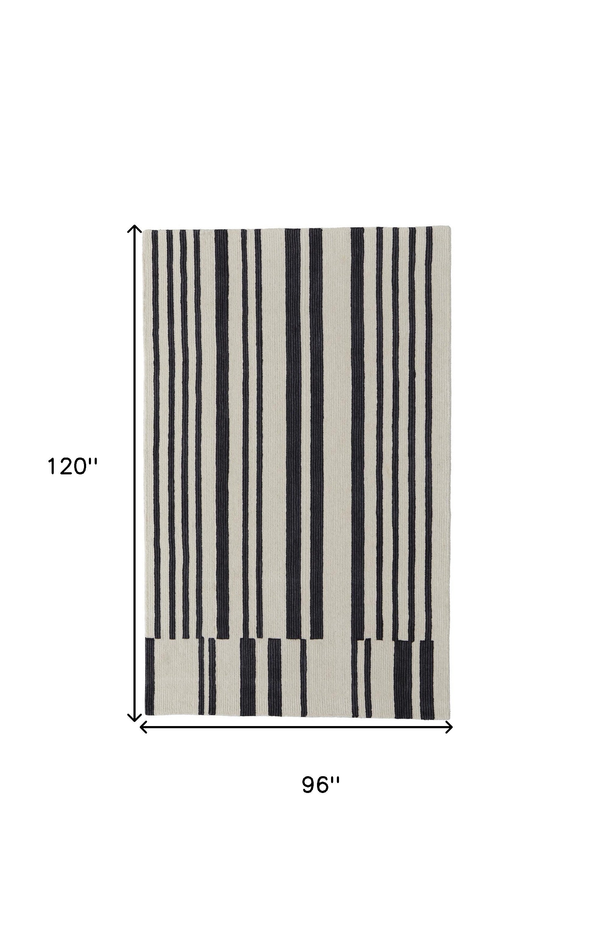 4' X 6' Ivory And Black Wool Abstract Tufted Handmade Area Rug