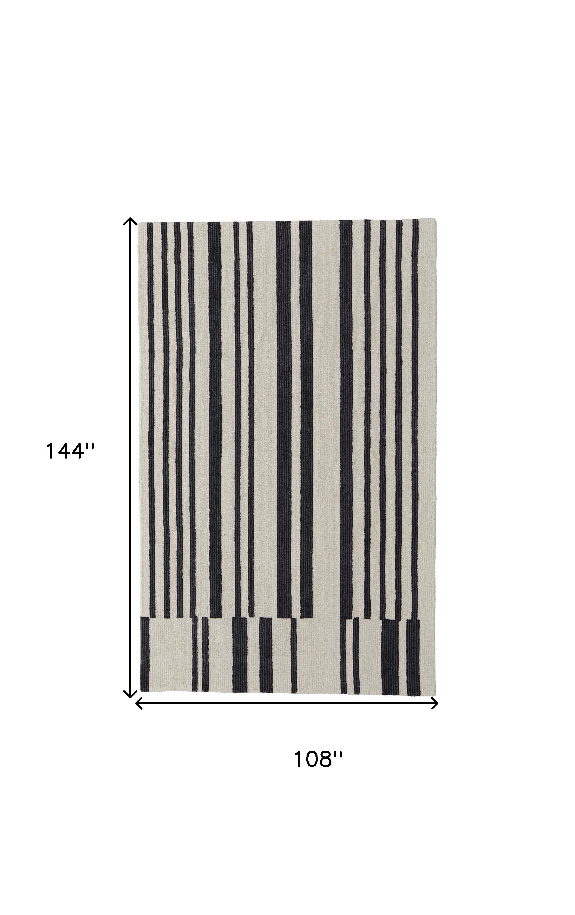 4' X 6' Ivory And Black Wool Abstract Tufted Handmade Area Rug