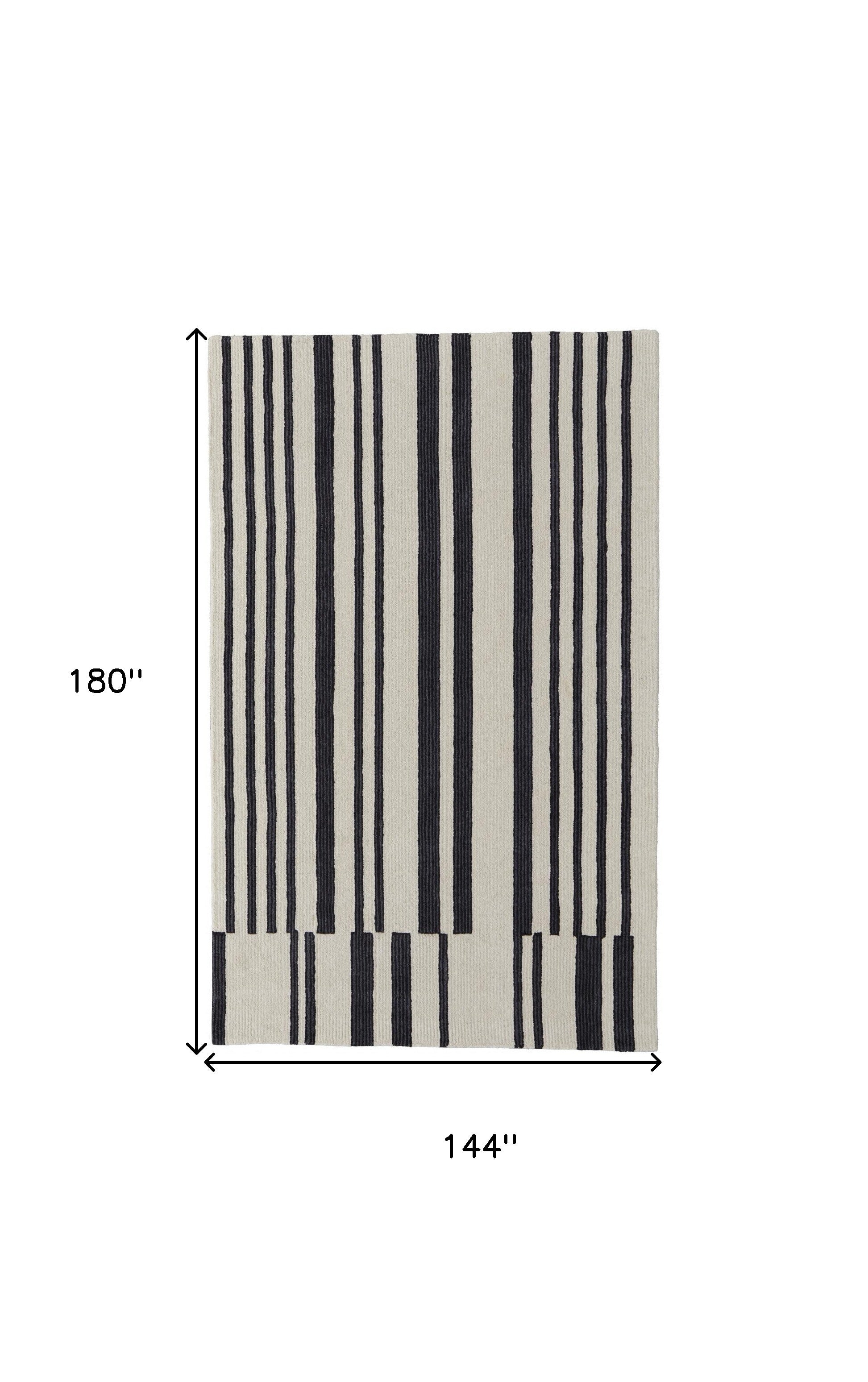 4' X 6' Ivory And Black Wool Abstract Tufted Handmade Area Rug