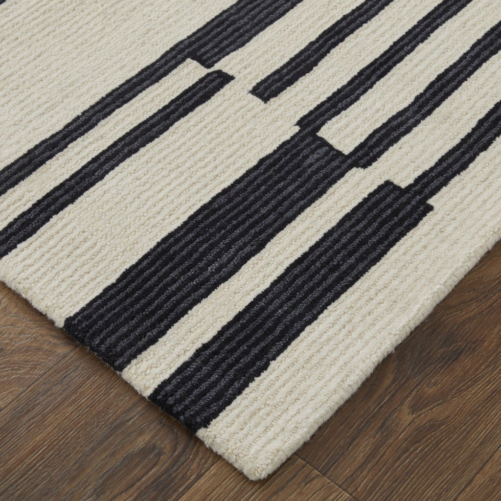 4' X 6' Ivory And Black Wool Abstract Tufted Handmade Area Rug