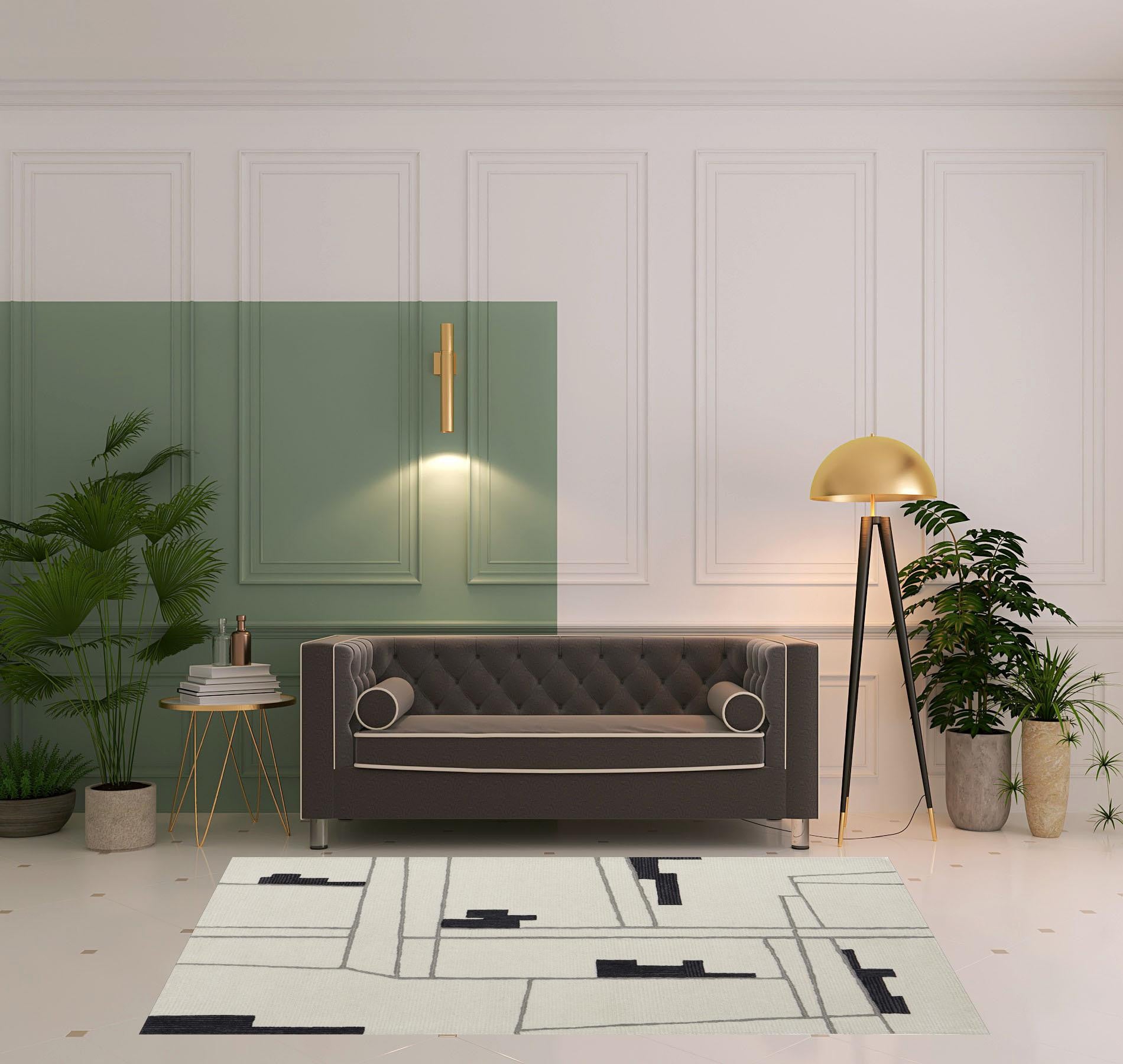 Ivory Gray And Taupe Wool Abstract Tufted Handmade Area Rug - 4' x 6'