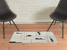 Ivory Gray And Taupe Wool Abstract Tufted Handmade Area Rug - 4' x 6'