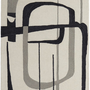 4' X 6' Ivory Gray And Black Wool Abstract Tufted Handmade Area Rug