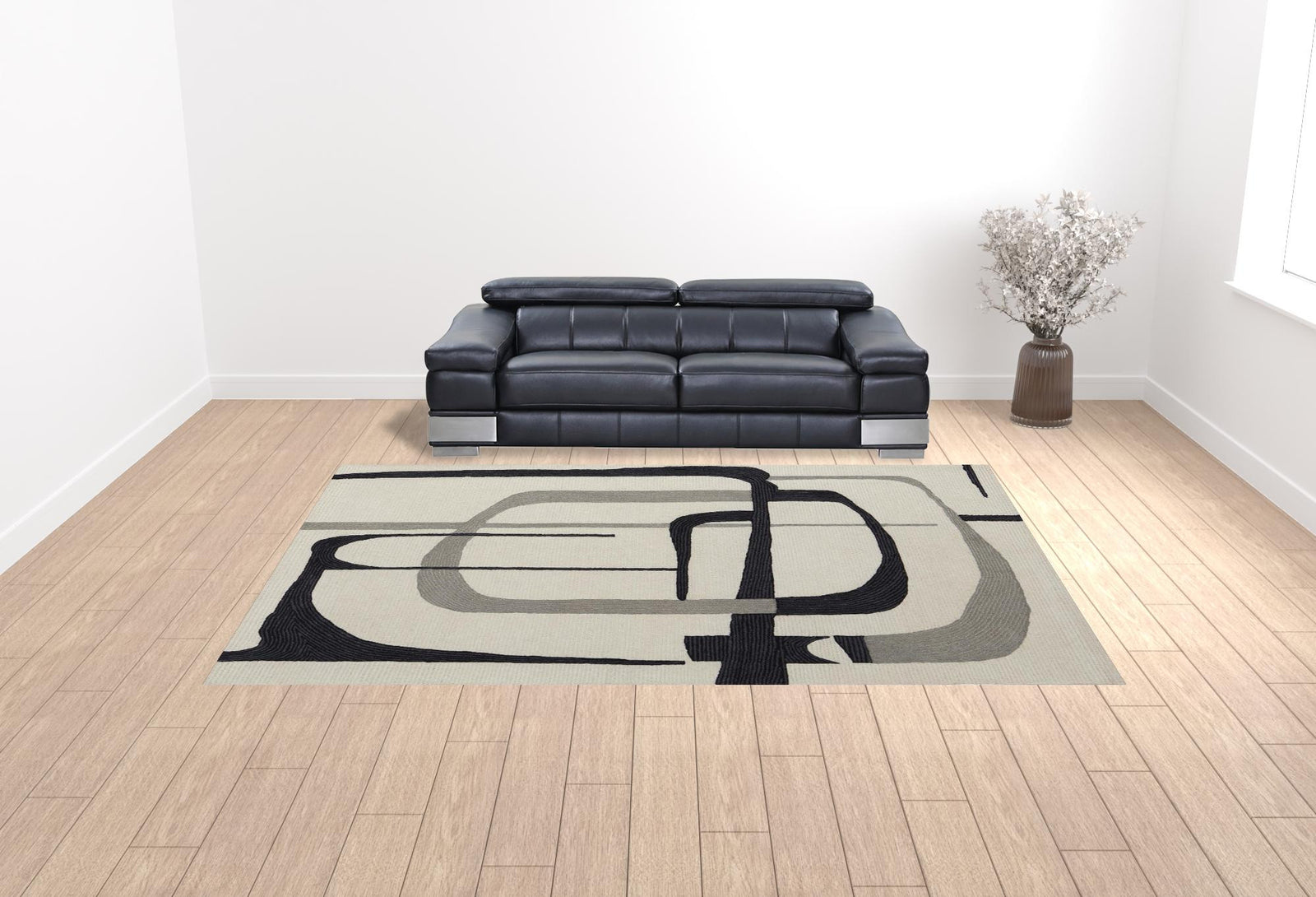 4' X 6' Ivory Gray And Black Wool Abstract Tufted Handmade Area Rug