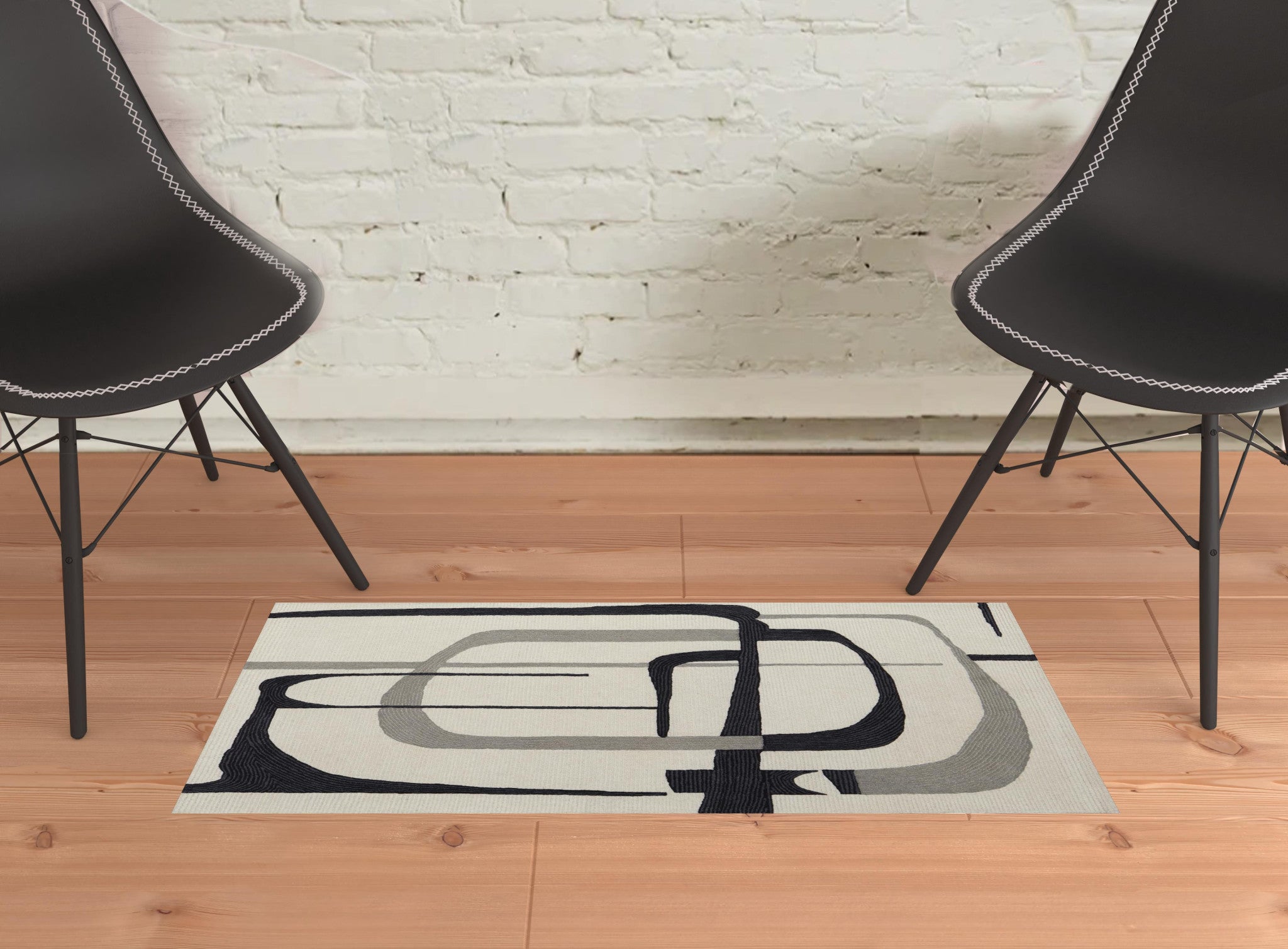 4' X 6' Ivory Gray And Black Wool Abstract Tufted Handmade Area Rug