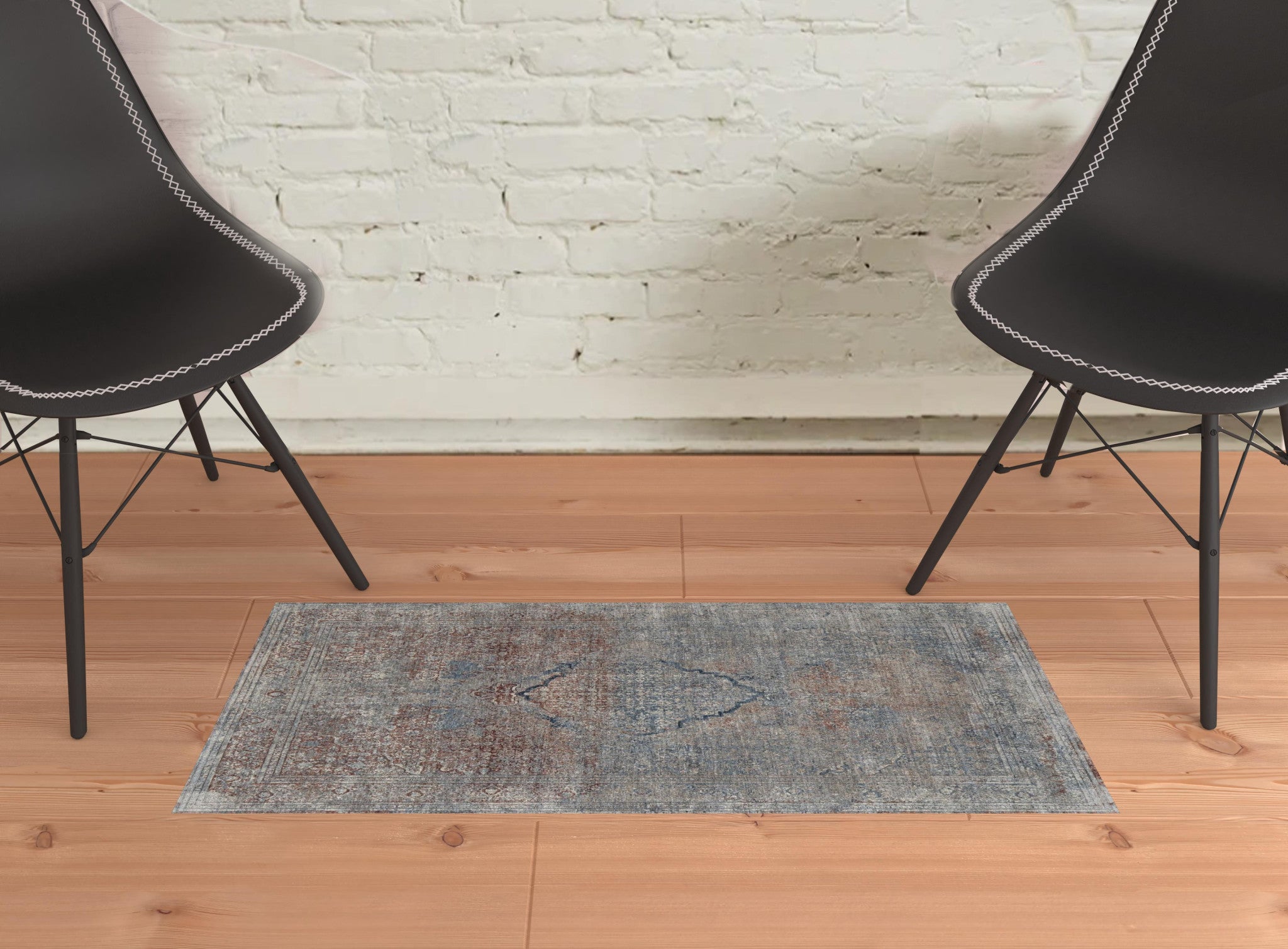 5' X 7' Blue Red And Gray Floral Power Loom Stain Resistant Area Rug