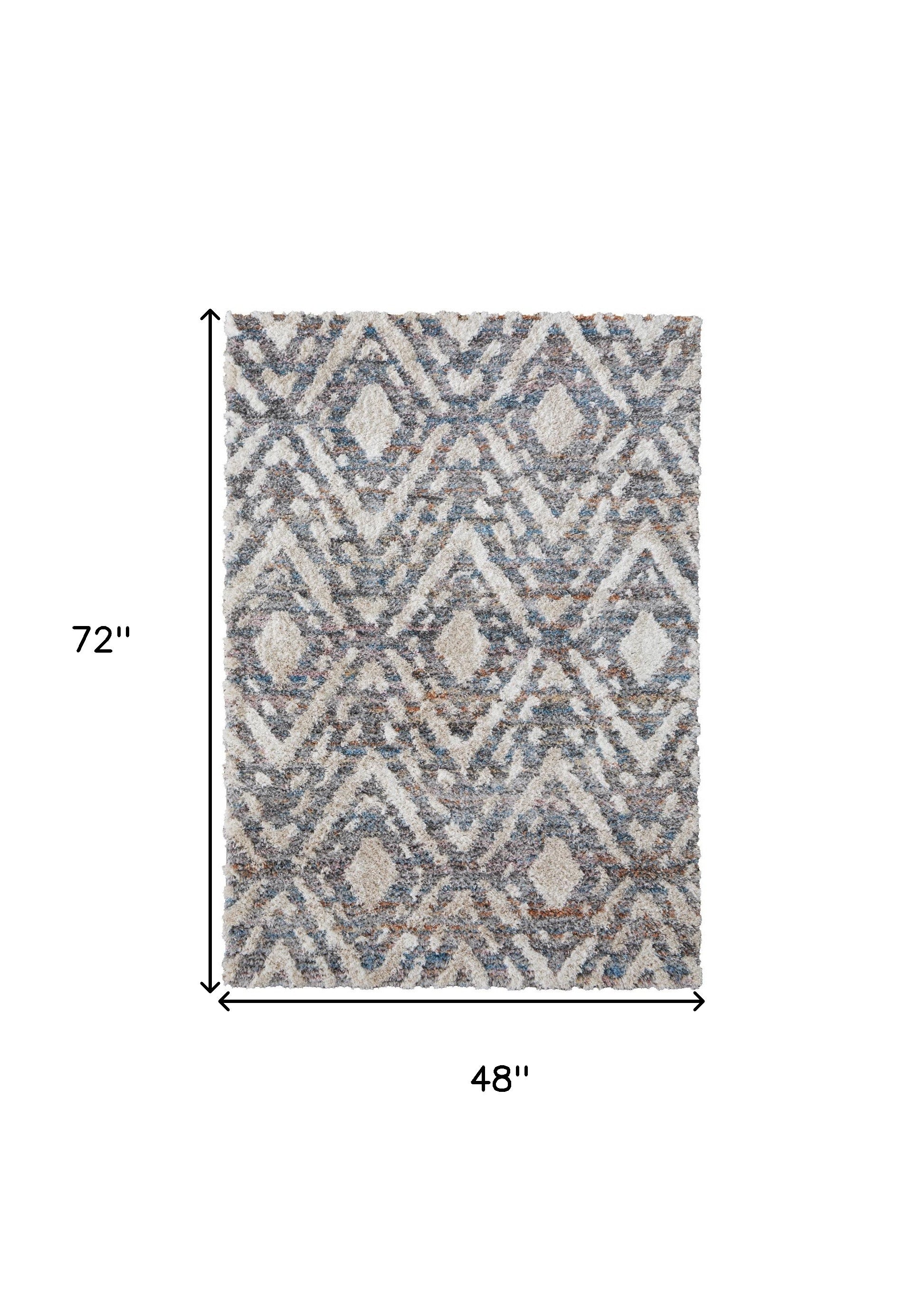 4' X 6' Ivory Gray And Taupe Geometric Power Loom Stain Resistant Area Rug