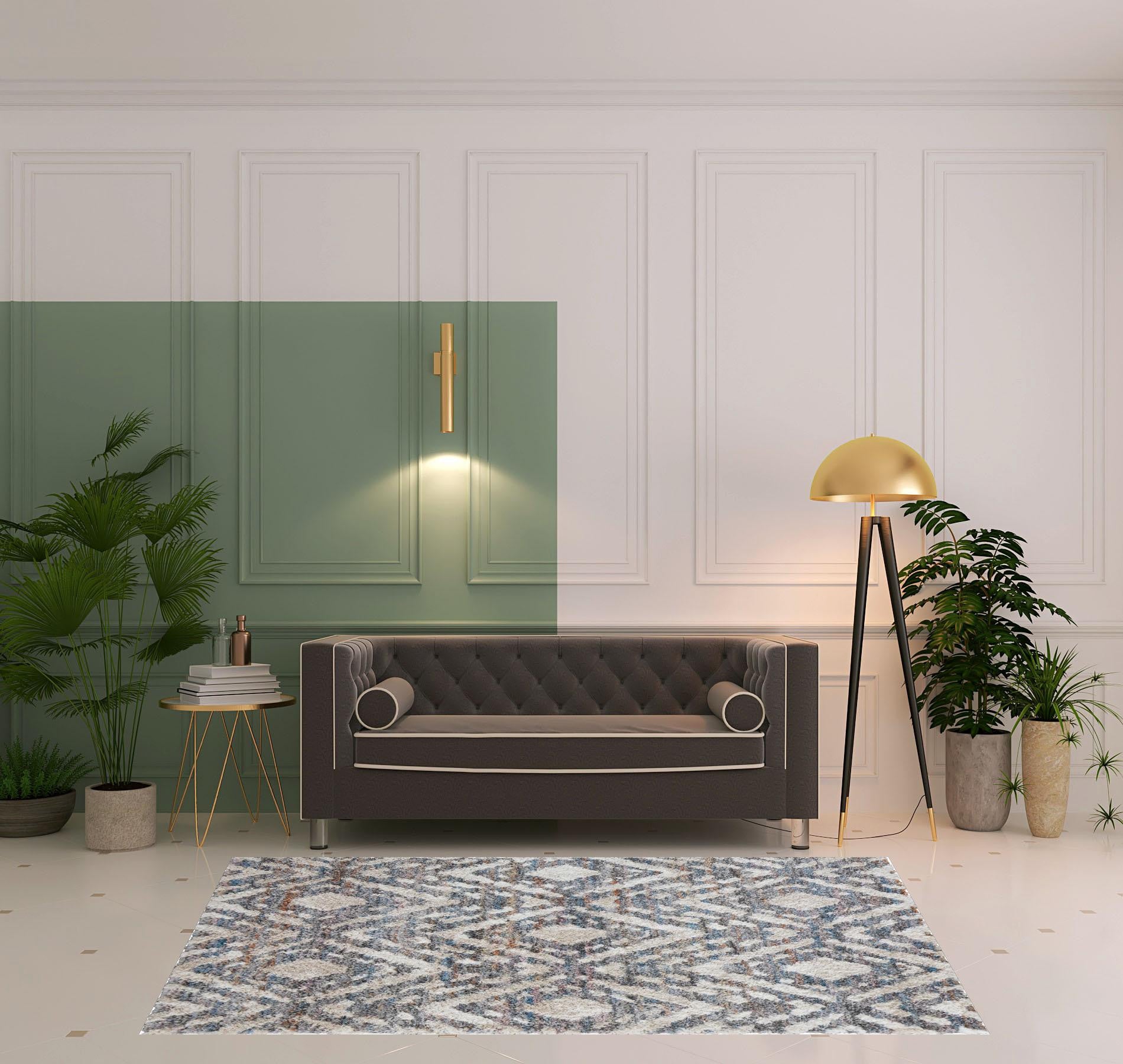 4' X 6' Ivory Gray And Taupe Geometric Power Loom Stain Resistant Area Rug