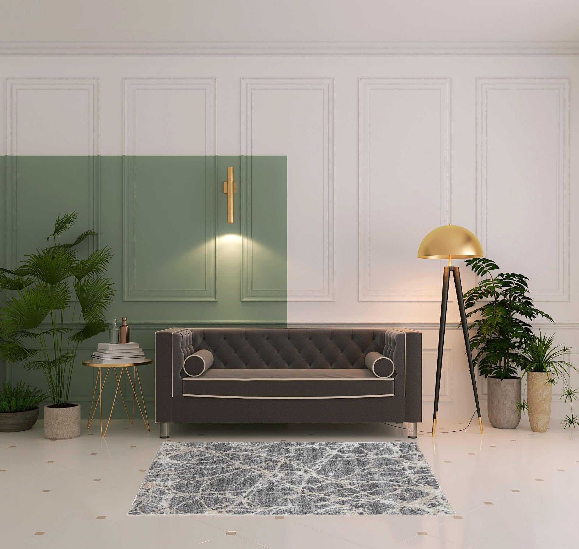 4' X 6' Gray And Ivory Abstract Power Loom Stain Resistant Area Rug