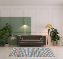 4' X 6' Ivory Blue And Orange Striped Power Loom Stain Resistant Area Rug