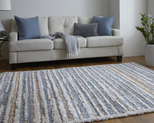 4' X 6' Ivory Blue And Orange Striped Power Loom Stain Resistant Area Rug