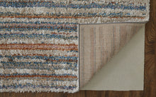 4' X 6' Ivory Blue And Orange Striped Power Loom Stain Resistant Area Rug