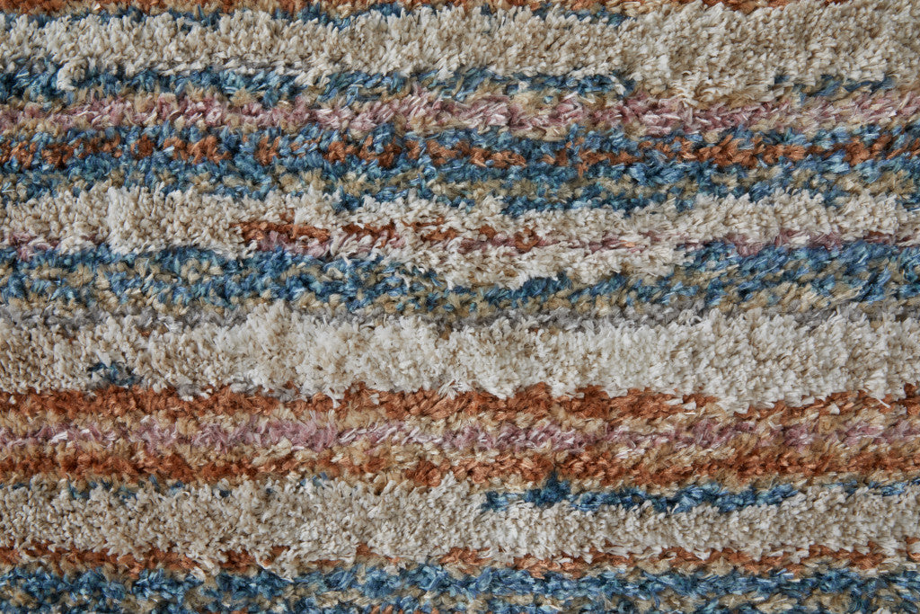 4' X 6' Ivory Blue And Orange Striped Power Loom Stain Resistant Area Rug
