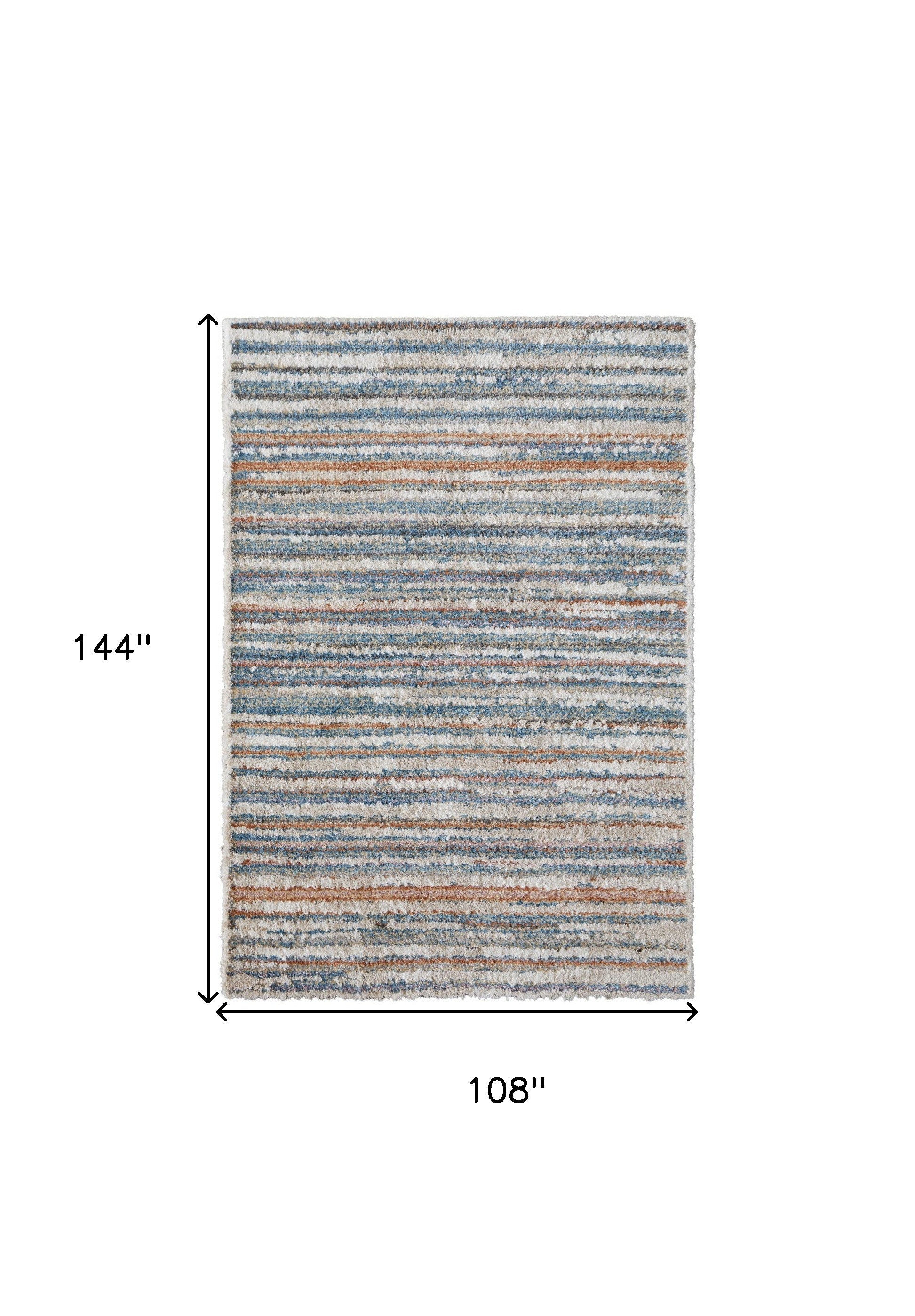 4' X 6' Ivory Blue And Orange Striped Power Loom Stain Resistant Area Rug