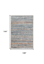 4' X 6' Ivory Blue And Orange Striped Power Loom Stain Resistant Area Rug