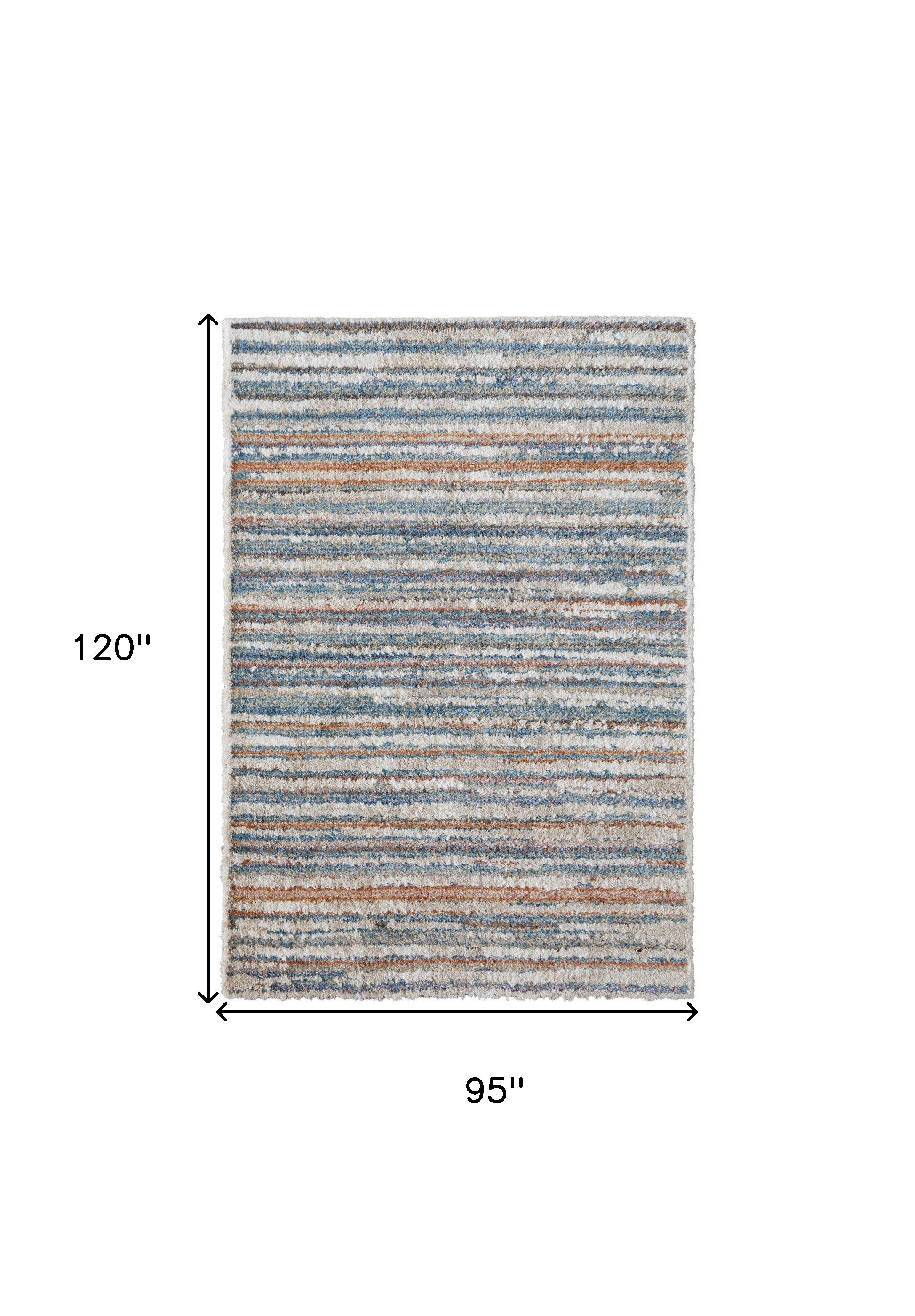 4' X 6' Ivory Blue And Orange Striped Power Loom Stain Resistant Area Rug