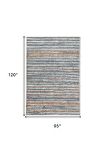 4' X 6' Ivory Blue And Orange Striped Power Loom Stain Resistant Area Rug