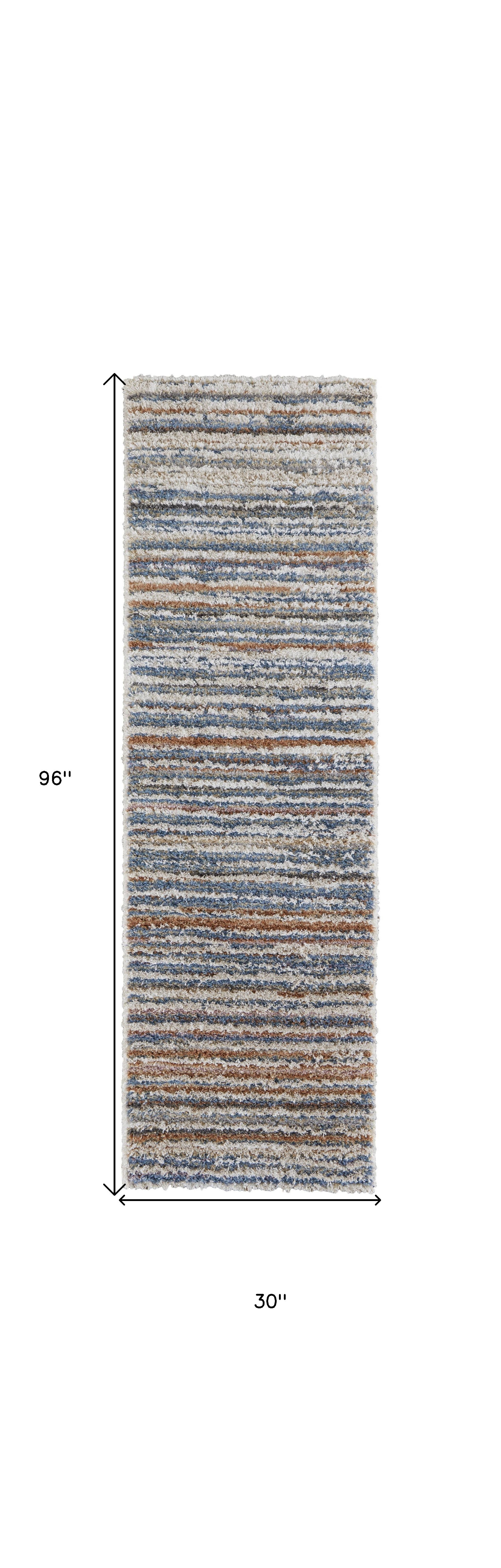 4' X 6' Ivory Blue And Orange Striped Power Loom Stain Resistant Area Rug