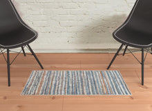 4' X 6' Ivory Blue And Orange Striped Power Loom Stain Resistant Area Rug