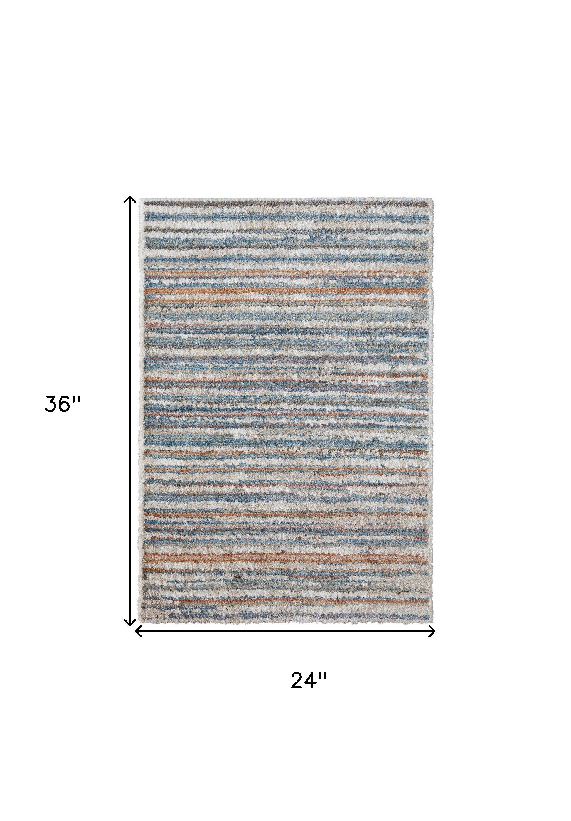 4' X 6' Ivory Blue And Orange Striped Power Loom Stain Resistant Area Rug