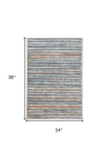 4' X 6' Ivory Blue And Orange Striped Power Loom Stain Resistant Area Rug