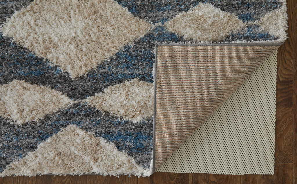 4' X 6' Ivory Gray And Blue Chevron Power Loom Stain Resistant Area Rug