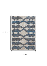 4' X 6' Ivory Gray And Blue Chevron Power Loom Stain Resistant Area Rug