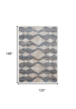 4' X 6' Ivory Gray And Blue Chevron Power Loom Stain Resistant Area Rug