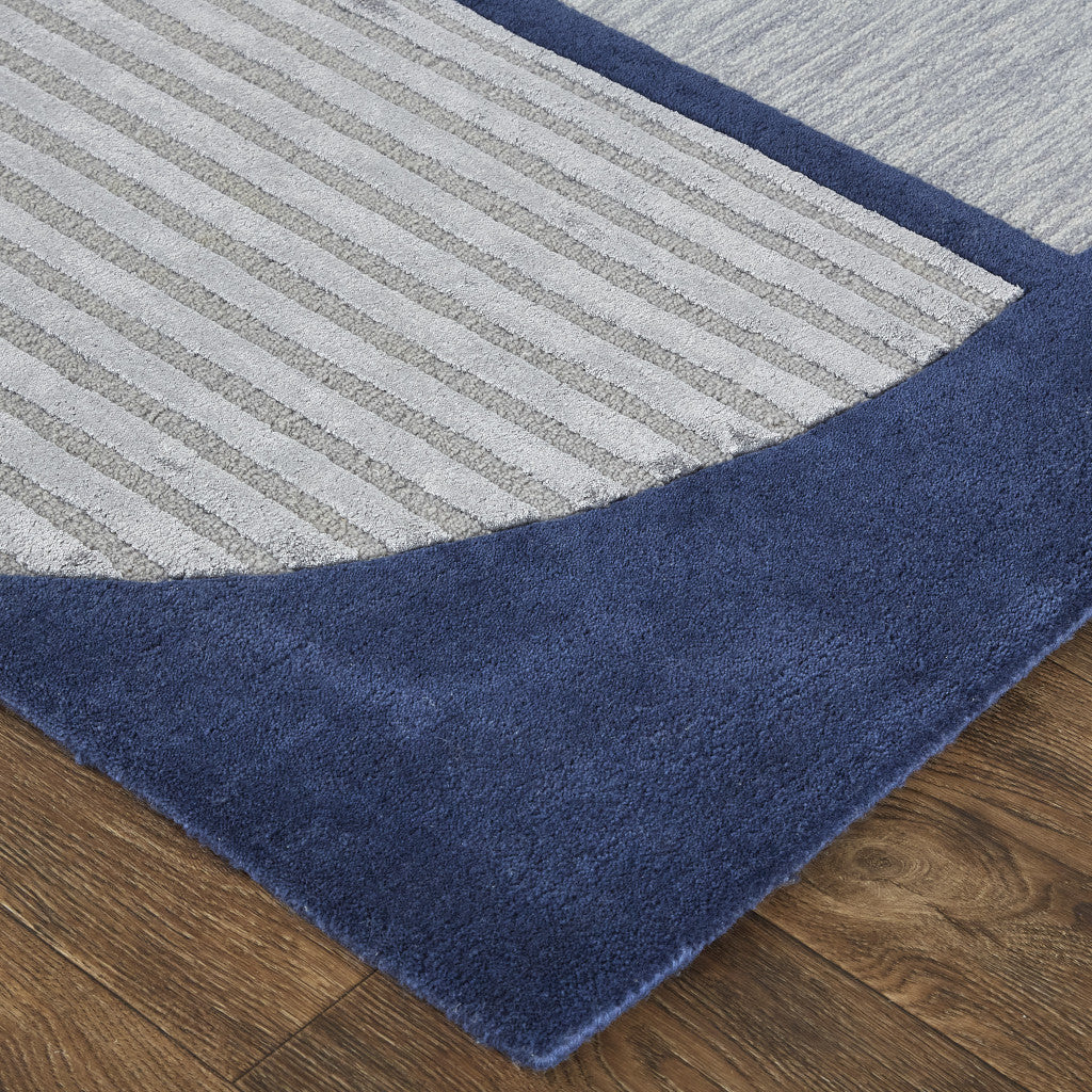 4' X 6' Blue And Silver Wool Geometric Tufted Handmade Area Rug
