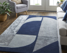 4' X 6' Blue And Silver Wool Geometric Tufted Handmade Area Rug