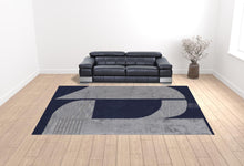 4' X 6' Blue And Silver Wool Geometric Tufted Handmade Area Rug