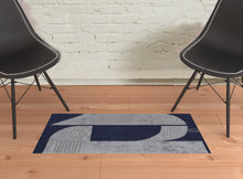 4' X 6' Blue And Silver Wool Geometric Tufted Handmade Area Rug