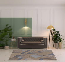 4' X 6' Tan Brown And Blue Wool Geometric Tufted Handmade Area Rug