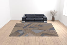 4' X 6' Tan Brown And Blue Wool Geometric Tufted Handmade Area Rug