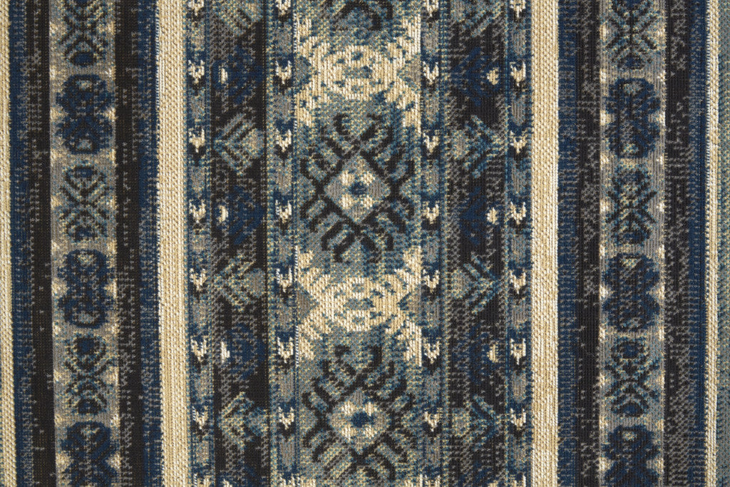4' X 6' Blue Tan And Black Geometric Power Loom Distressed Stain Resistant Area Rug