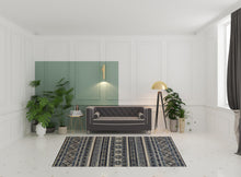 4' X 6' Blue Tan And Black Geometric Power Loom Distressed Stain Resistant Area Rug