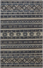 4' X 6' Blue Tan And Black Geometric Power Loom Distressed Stain Resistant Area Rug